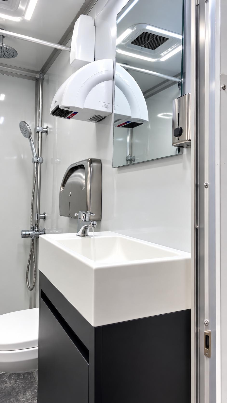 Luxury shower restroom trailer sink vanity interior