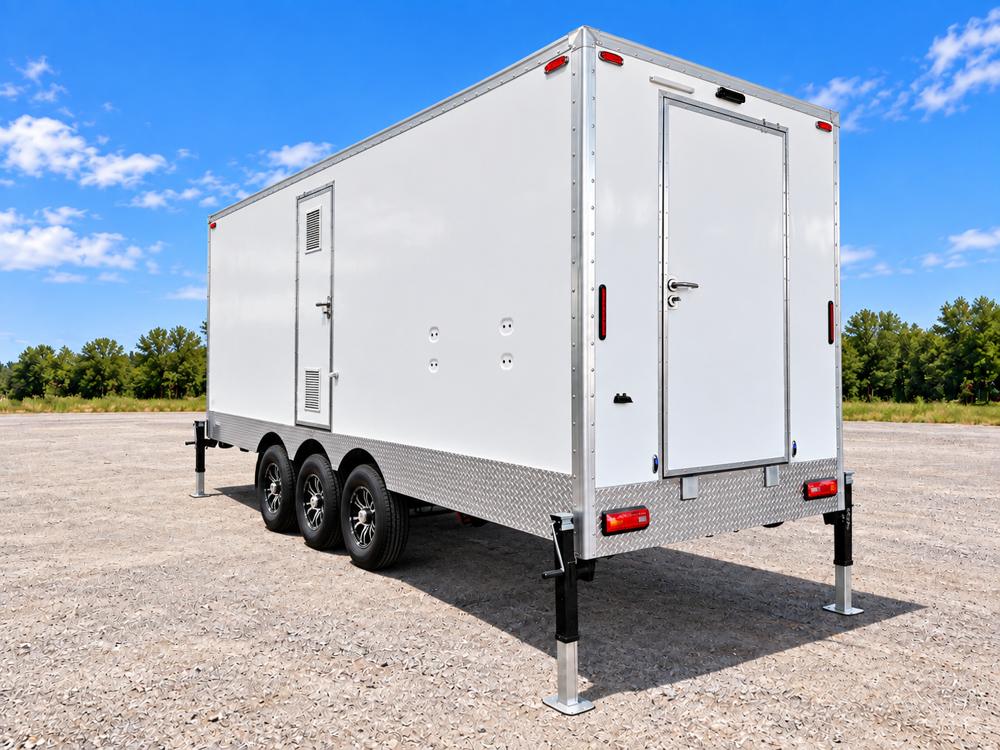 Commercial shower restroom trailer rear view
