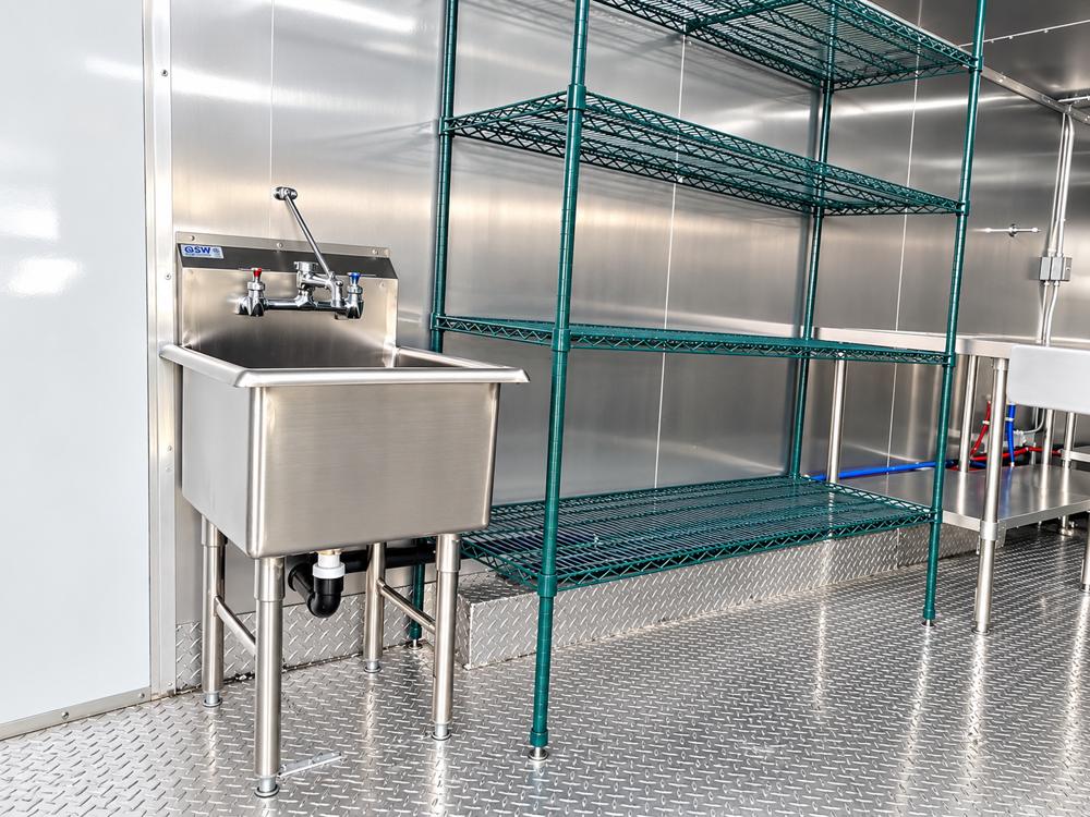 Dish trailer utility sink storage racks
