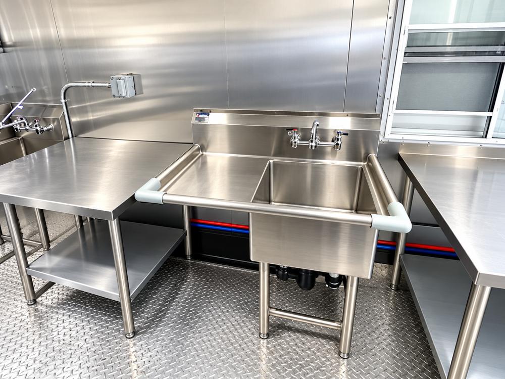 Dish trailer sink and stainless work tables