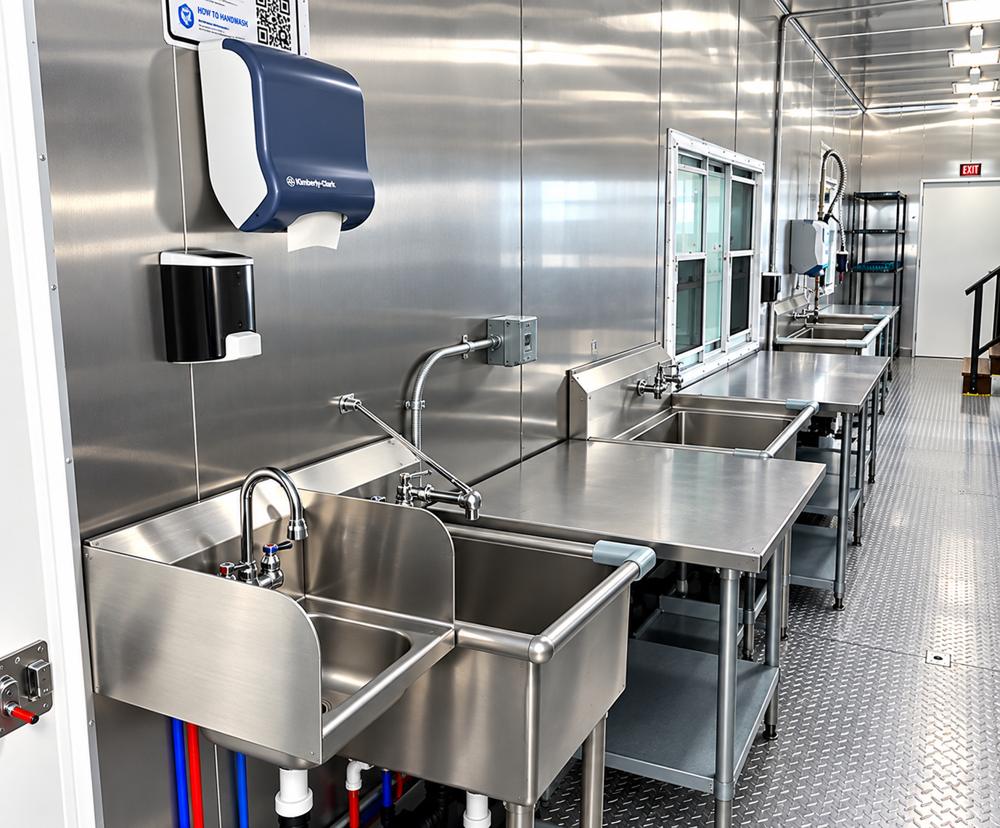 Dish trailer stainless work tables and sink