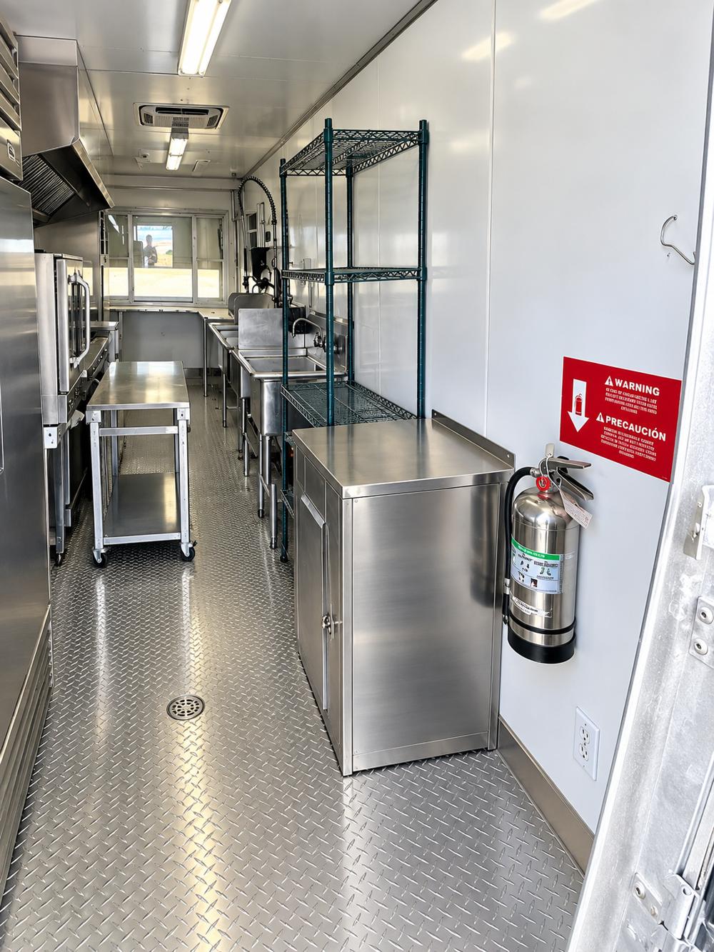 Portable commercial kitchen trailer interior