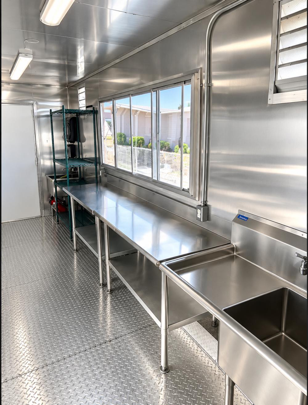 Mobile kitchen trailer prep area service window