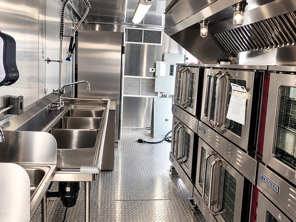 Temporary commercial kitchen trailer sinks convection ovens