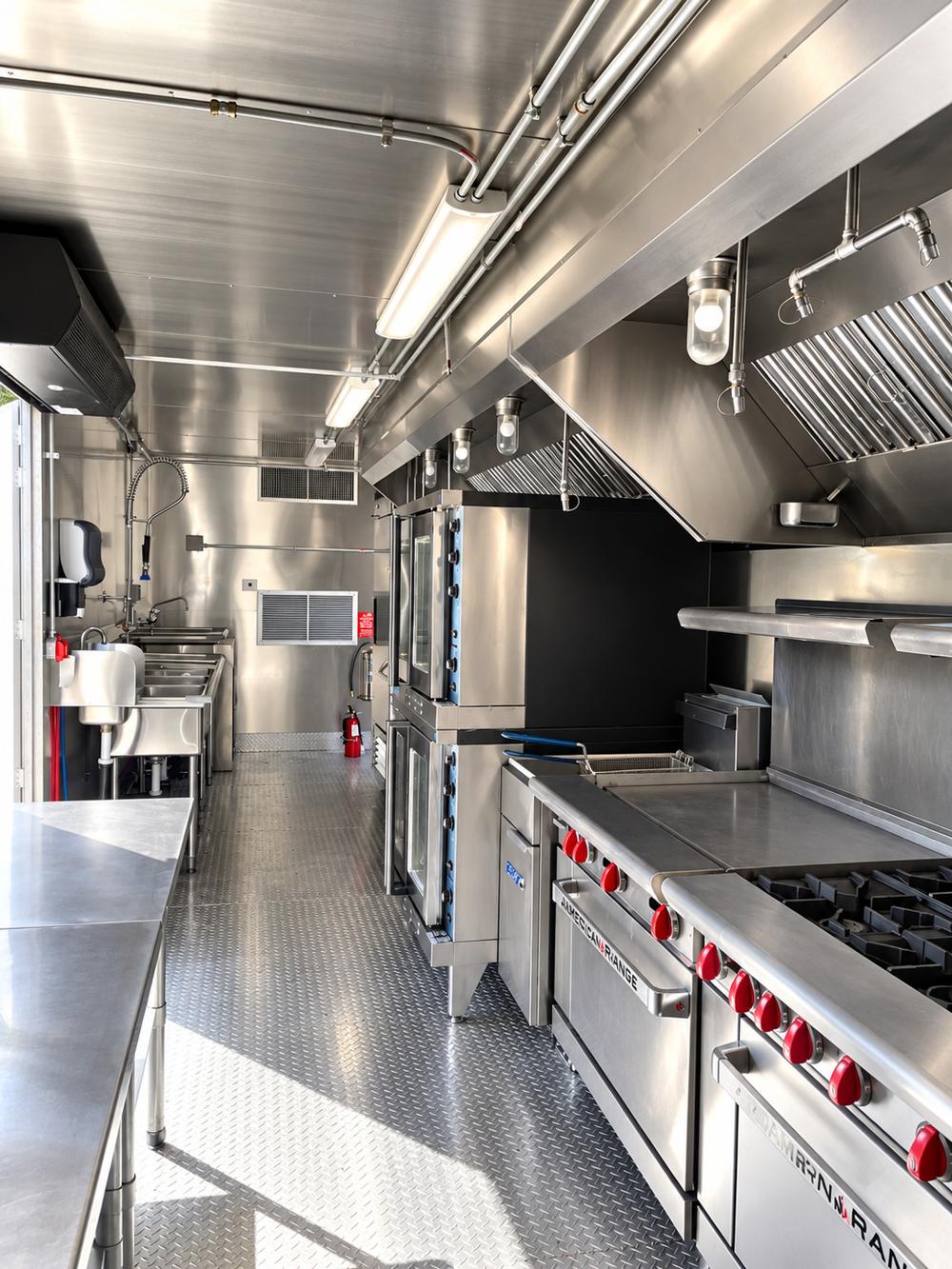 Commercial kitchen trailer cooking line ventilation