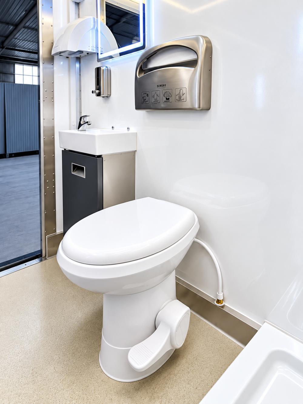 Commercial mobile restroom trailer interior